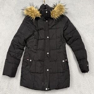 Tommy Hilfiger Jacket Womens Medium‎ Black Faux Fur Hood Puffer Parka TW7MP169